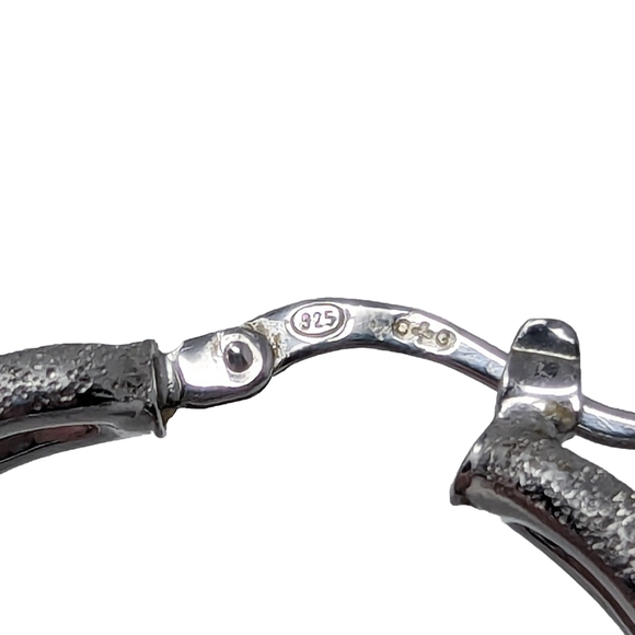 SOLD Vintage sterling silver 925 chain hoop textured and smooth earring Peru - Picture 6 of 7